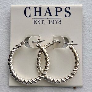 Chaps Women's Silver Toned Twisted Hoop Pierced Earrings